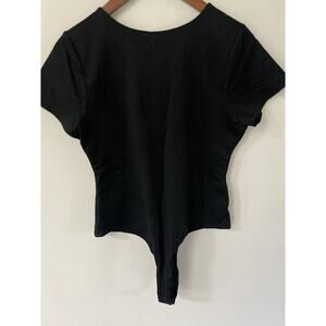 BP. Womens Large Black Sleeveless Fitted Solid Ribbed Knit Thong Bodysuit